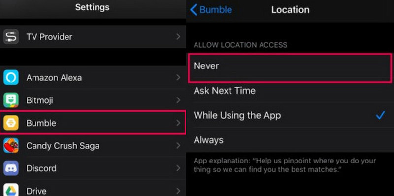 iPhone Bumble Turn off Location